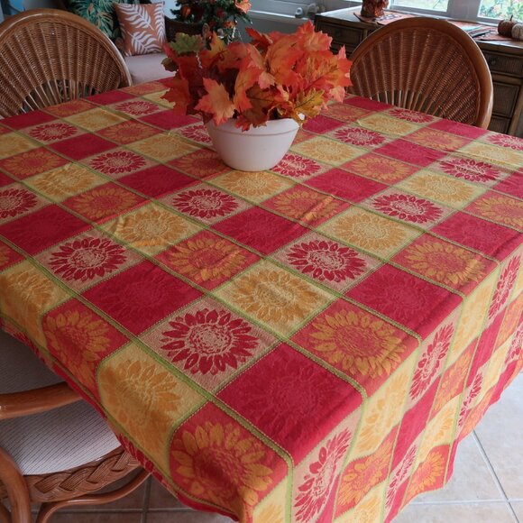 Vibrant Sunflower Tablecloth Cotton Summer Party 88" x 54" - Picture 1 of 5